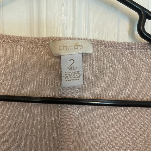 Chicos Beige Metallic Sparkle Open Cardigan size 2 Good condition - Picture 3 of 8